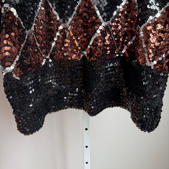 Rob Hill for Mister Jay sz M black gold sequin top - Picture 3 of 8